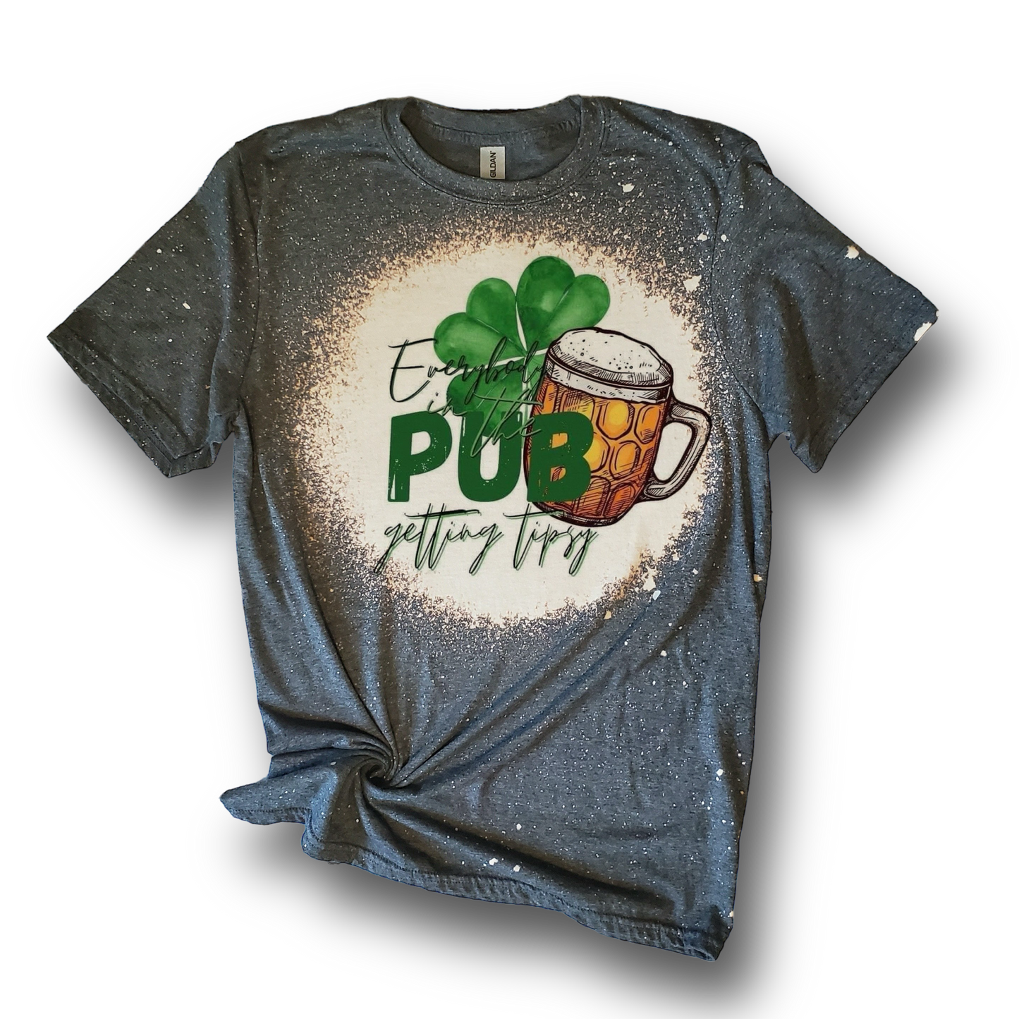 Everyone In The Pub Getting Tipsy Beer Mug St Patricks Day Lucky Clover Irish Pub Crawl Distressed Shirt