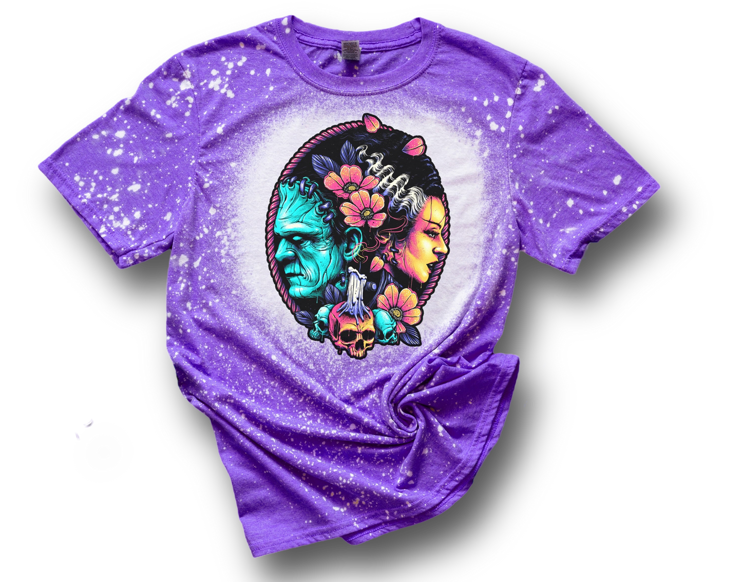 Frankenstein and Bride Of Frankenstein Elsa Love Vivid Bleached T-Shirt