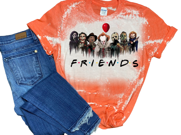 Friends Scary Horror Movie Beetlejuice Jason Freddy IT Horror Movie Halloween Bleached T-Shirt