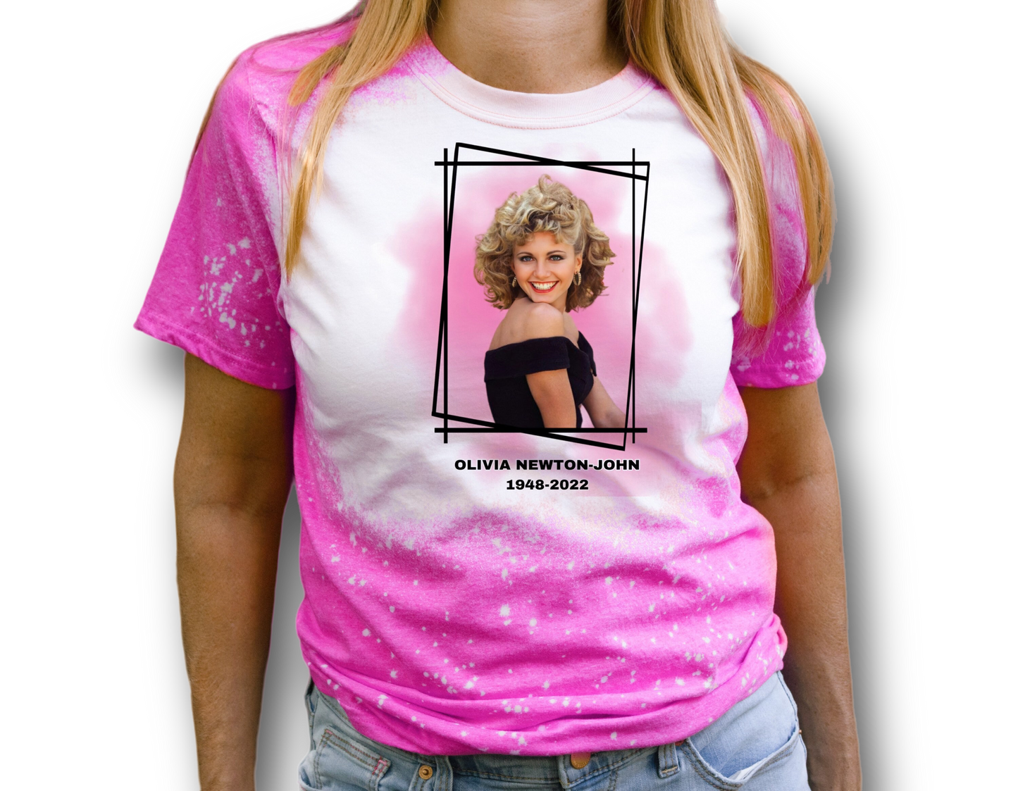 Grease Olivia Newton-John Memorial Pink Ladies Sandy Grease Lighting 70s Movie Bleached Distressed Shirt