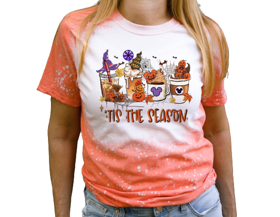 Disney Tis The Season Coffee Magic kingdom Disneyland Fall Pumpkin Spice Witch Bleached T-Shirt