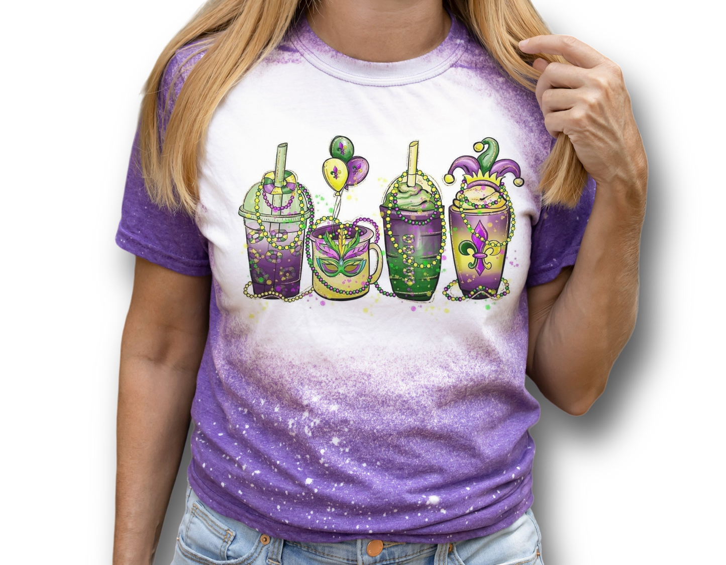 Madri Gras Coffee Cup New Orleans Beads Fat Tuesdays Distressed Shirt