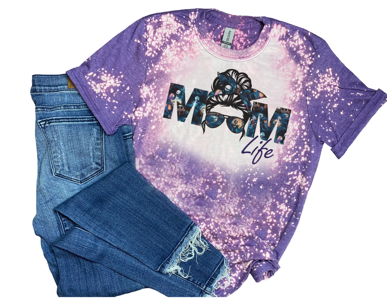 Nightmare Before Christmas Mom Life Halloween Jack Sally Cult Movie Bleached T-Shirt