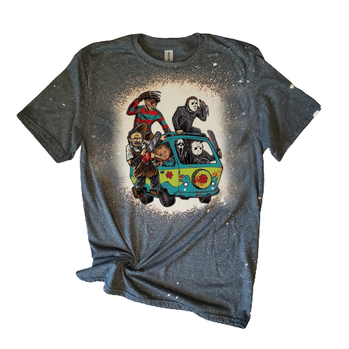 Halloween Scooby Doo Mystery Machine Horror Bleached Distressed IT T-Shirt Myers Shirt Bleach Tee Freddy Scream Mixed Movie Retro Chucky