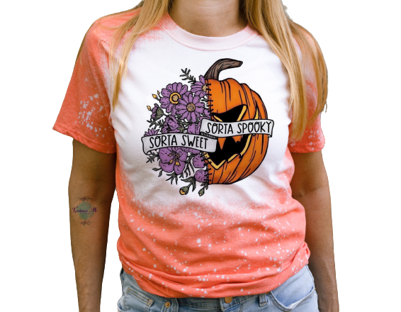 Sorta Sweet Sort Spooky Pumpkin Spooky Season Fall October Halloween Bleached T-Shirt