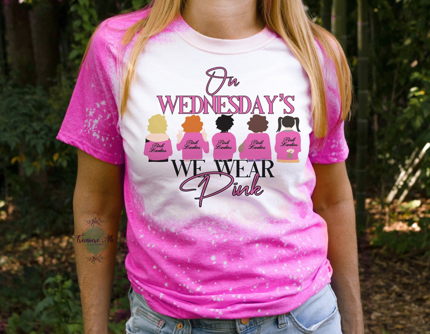 On Wednesdays We Wear Pink Pink Ladies Sandy Rizzo Grease Bleached Distressed Shirt
