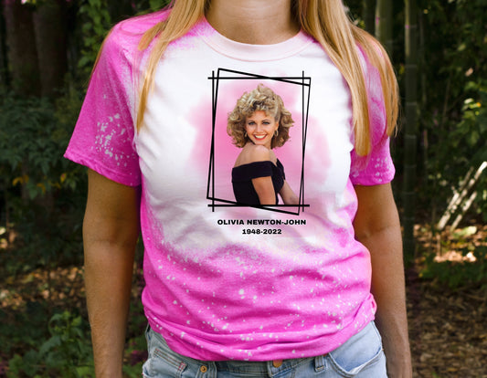 Grease Olivia Newton-John Memorial Pink Ladies Sandy Grease Lighting 70s Movie Bleached Distressed Shirt