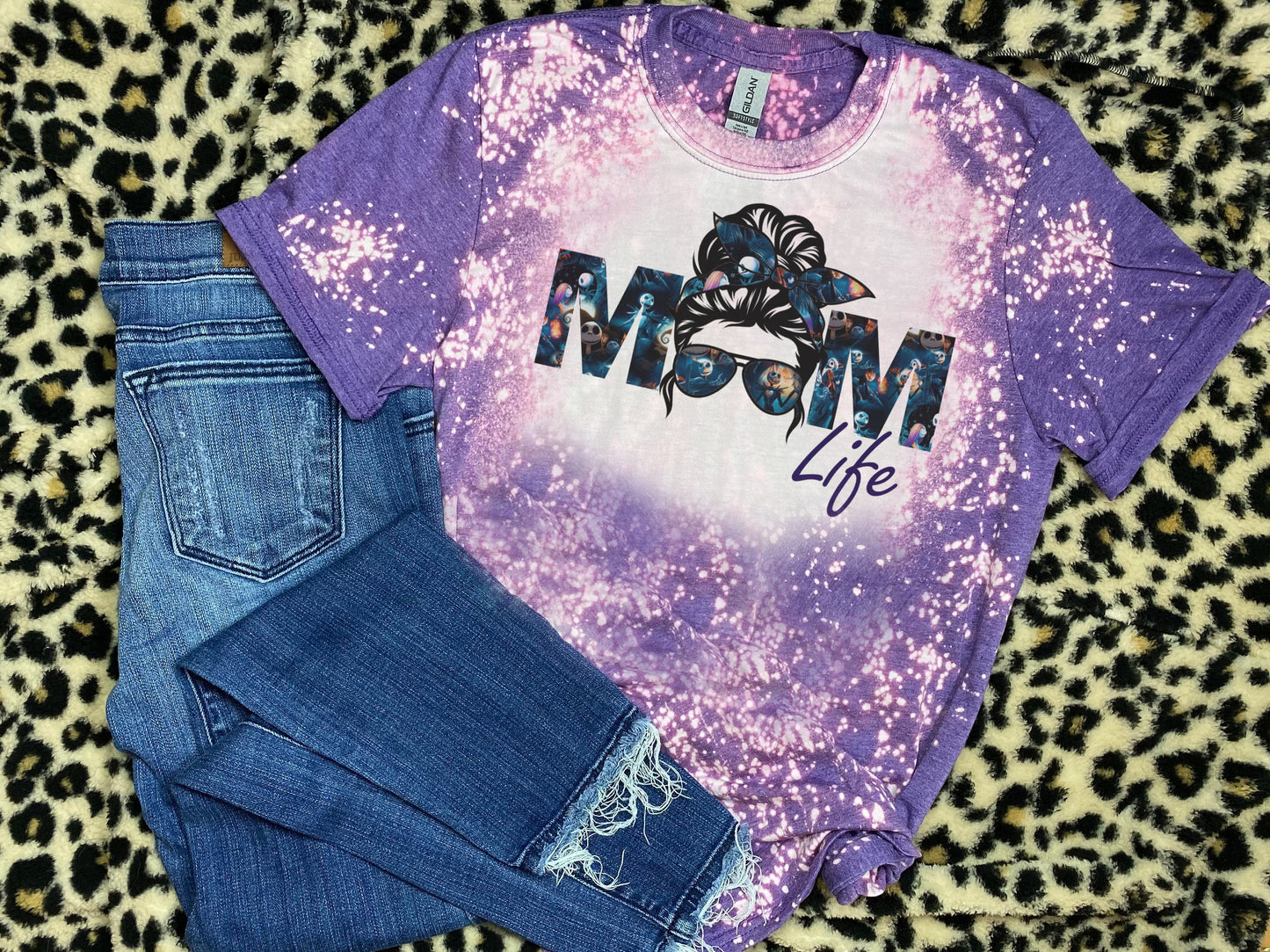 Nightmare Before Christmas Mom Life Halloween Jack Sally Cult Movie Bleached T-Shirt