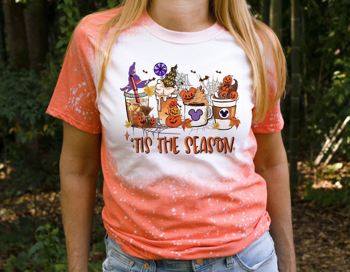 Disney Tis The Season Coffee Magic kingdom Disneyland Fall Pumpkin Spice Witch Bleached T-Shirt