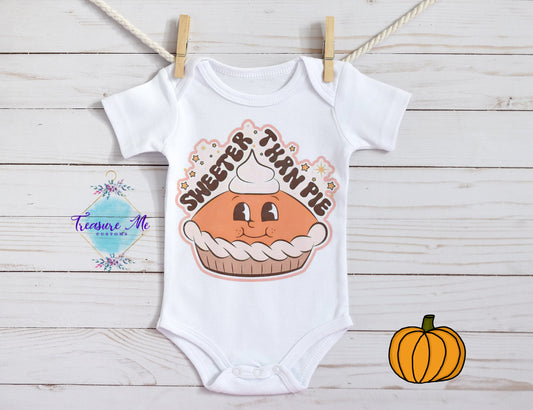 Sweeter Than Pie Thanksgiving Pumpkin Pie Baby First Thanksgiving Fall Onesie Bodysuit