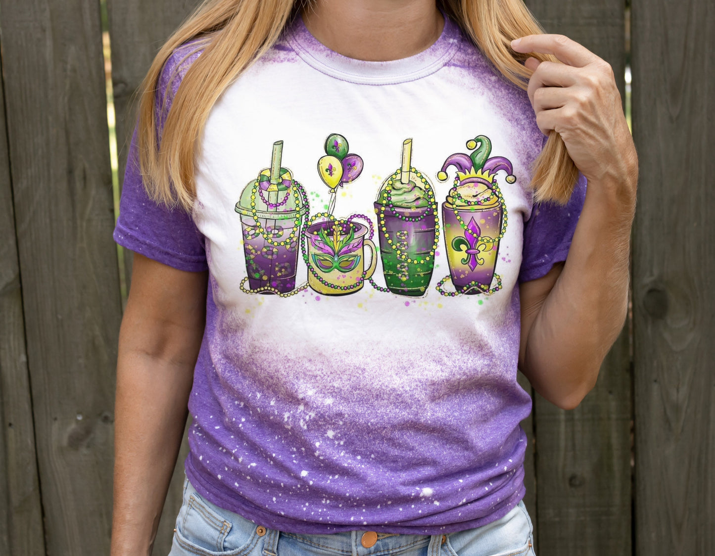 Madri Gras Coffee Cup New Orleans Beads Fat Tuesdays Distressed Shirt